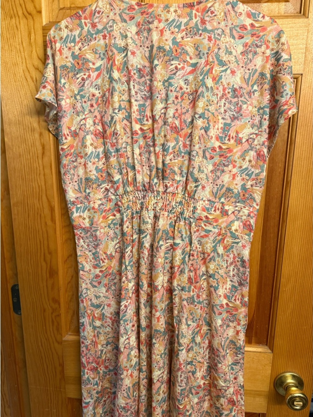 Marine Layer Floral V-Neck Dress in Peach and Teal Accents - Picture 2 of 3